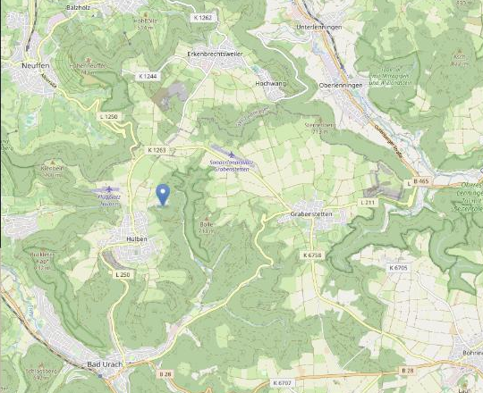 Karte: Lage des Waldgeflüsters in Hülben zwischen Bad Urach und Neuffen